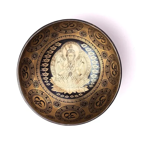 Bol tibétain gravure lazer Déesse Lakshmi - Note Mi - Diam 23.5cm - Chakra Plexus solaire
