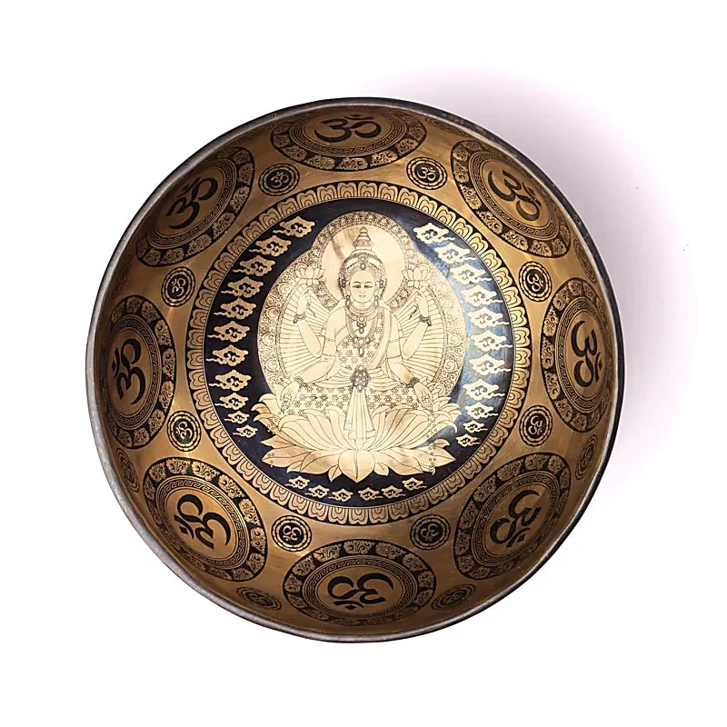 Bol tibétain gravure lazer Déesse Lakshmi - Note Mi - Diam 23.5cm - Chakra Plexus solaire