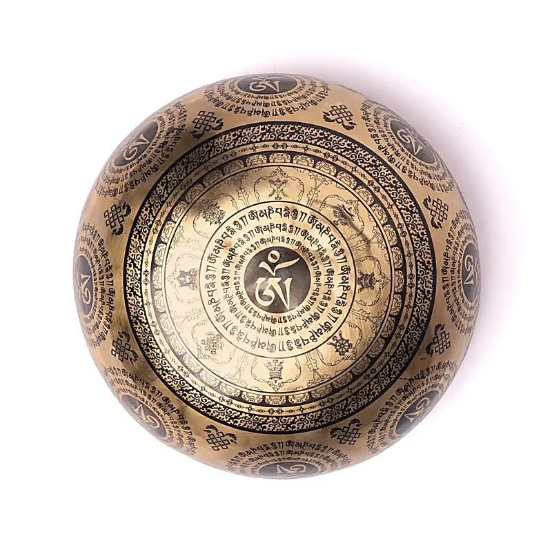 Bol tibétain gravure lazer Déesse Lakshmi - Note Mi - Diam 23.5cm - Chakra Plexus solaire – Image 3